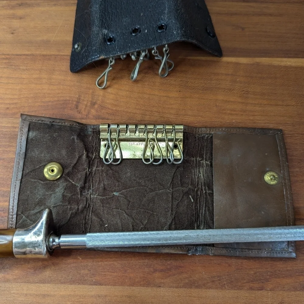 Vintage leather Key Cases, snap tri fold, 2 brown, 1 black, Wexford Hall